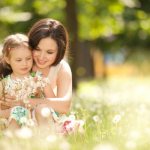mother and daughter collected wildflowers