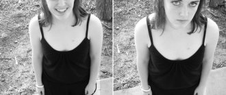 On the left is a cheerful girl, on the right is a sad one